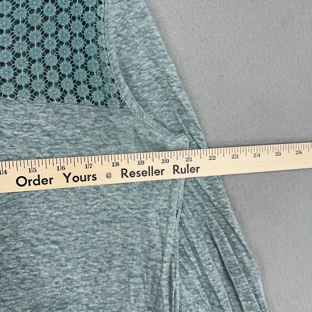 Anthropologie Akemi Kin Shirt Womens Medium Blue Crochet Lace Coastal 100% Linen - Picture 10 of 13